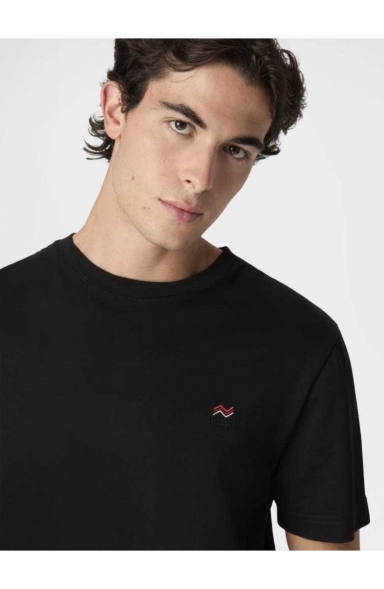 Missoni Crew Neck T-shirt In Cotton With Embroidery And Logo, Alternate, color, Black