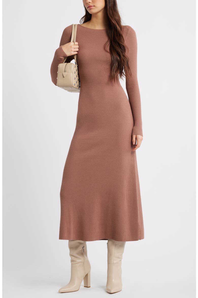 Long Sleeve Rib Maxi Dress, Alternate, color, BROWN TOPAZ