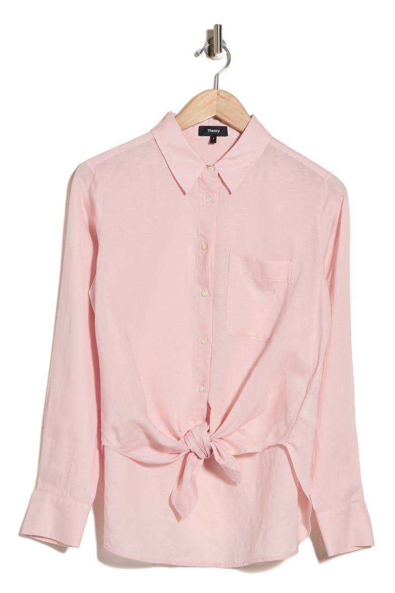 Hekanina Linen Blend Button-Up Shirt, Alternate, color, LOTUS