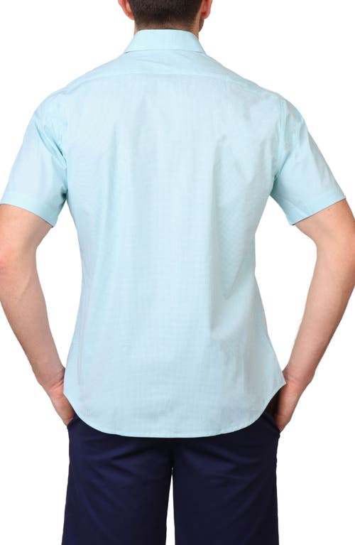 Tailorbyrd Micro Gingham Short Sleeve Button-up Shirt In Seafoam