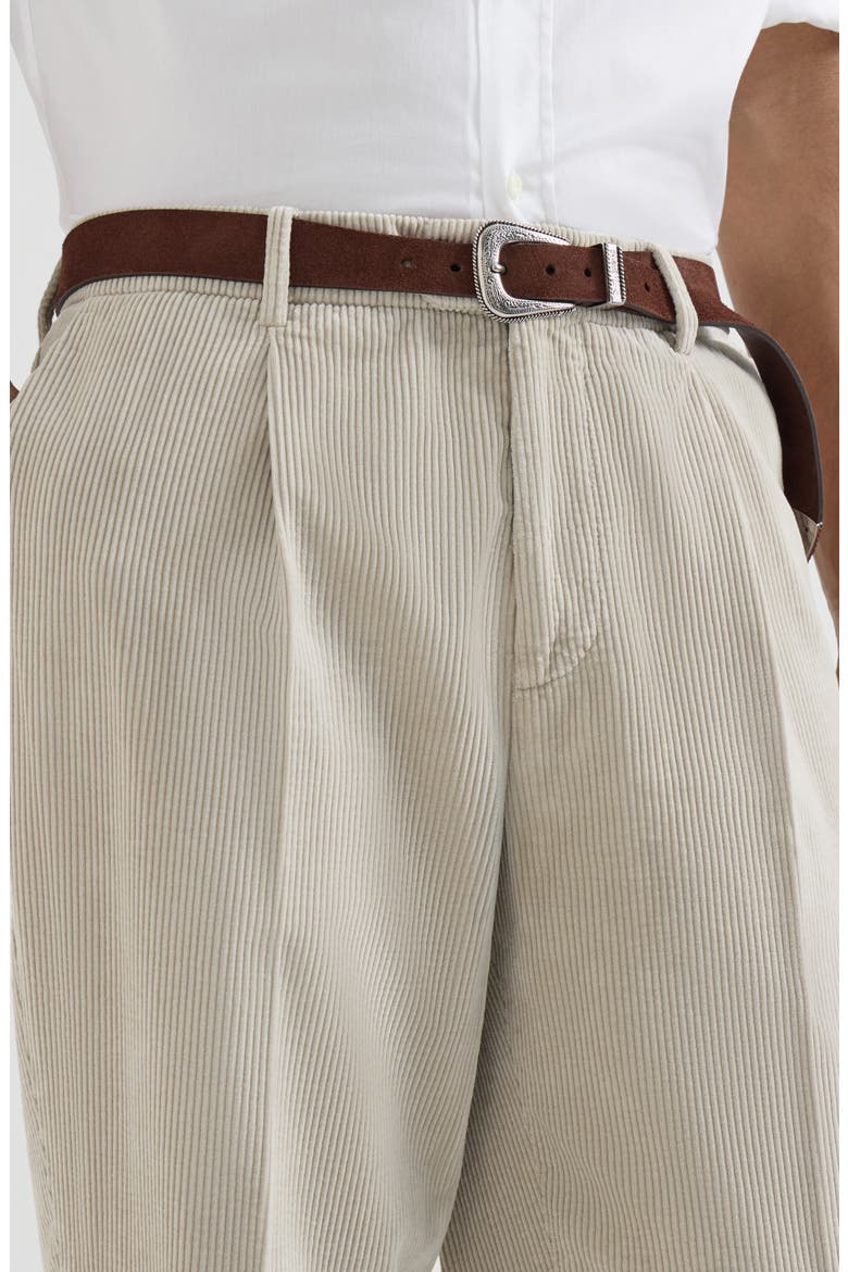 Garment-dyed trousers in cotton corduroy with pleat, Alternate, color, White