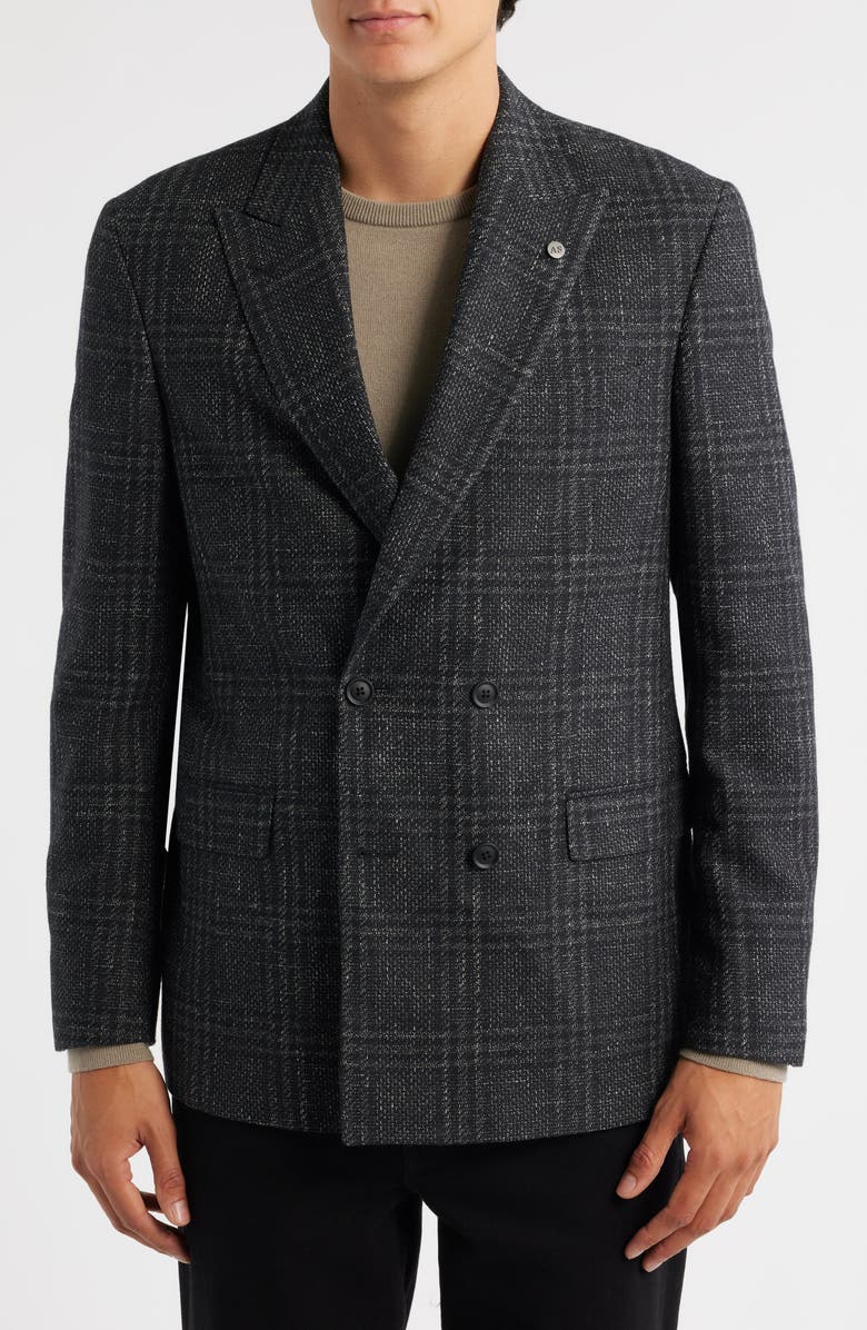 AllSaints Ridley Slim Fit Windowpane Plaid Wool Blend Sport Coat, Alternate, color, Charcoal