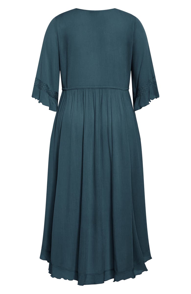 City Chic Rosie Lace Trim High-Low Maxi Dress, Alternate, color, Teal