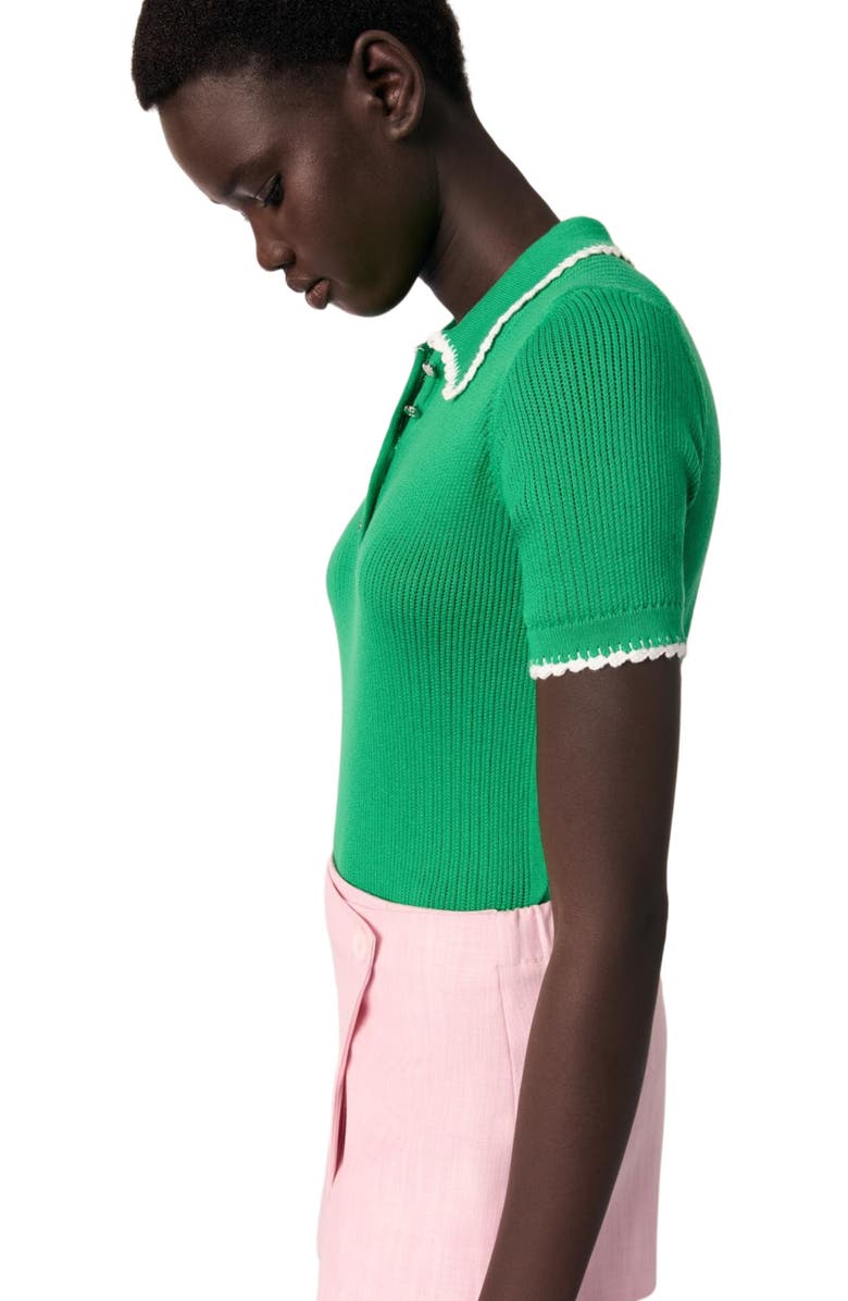 Pointelle knit crochet polo