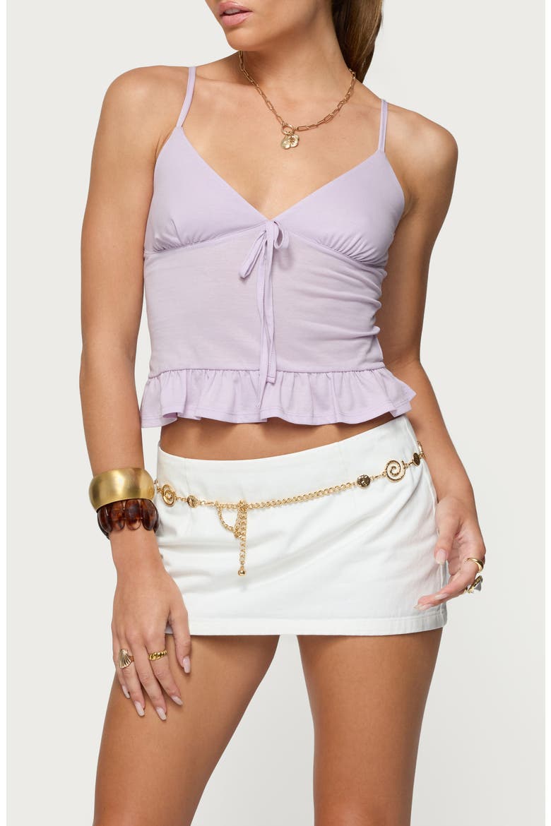 Martie Peplum Stretch Cotton Camisole, Main, color, LILAC