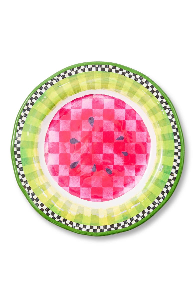 Set of 4 Watermelon Melamine Dinner Plates, Main, color, GREEN