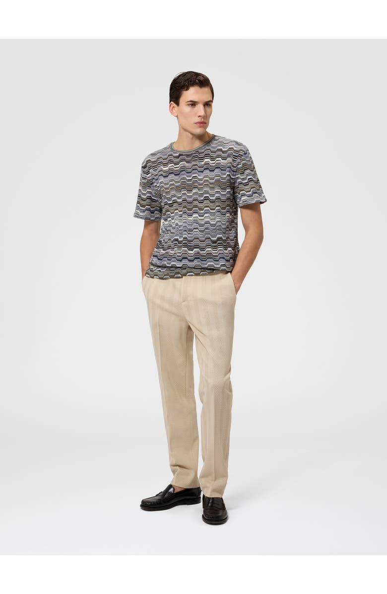Missoni Crew-neck Cotton T-shirt With Raschel Knit And Greek Motif, Alternate, color, Beige& White