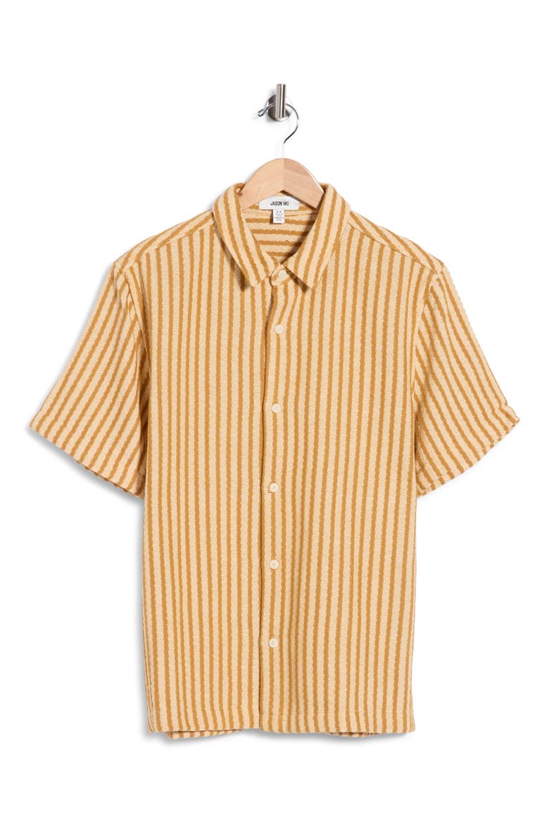 Textured Stripe Button-Up Shirt, Alternate, color, MUSTARD COMBO STRIPE