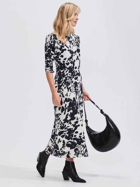 Mono Spot Printed Puff Sleeve Dress