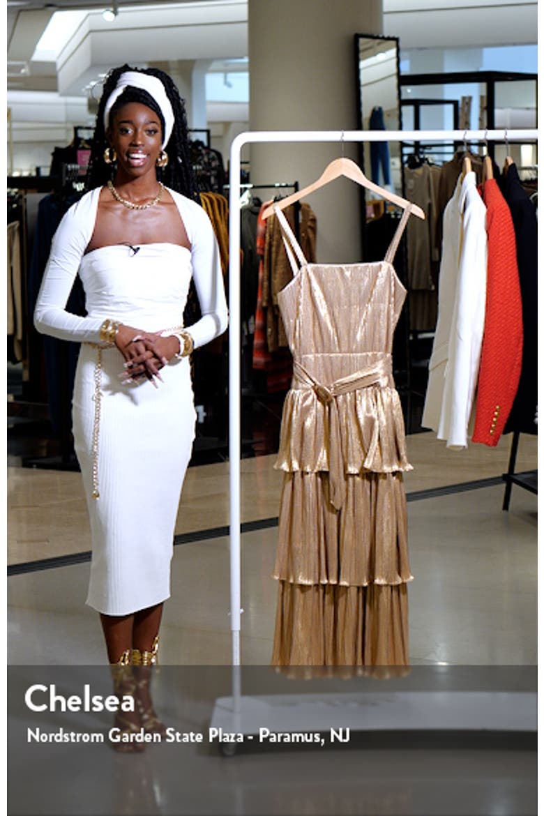 Square Neck Metallic Plissé Dress with Buckle Detail video