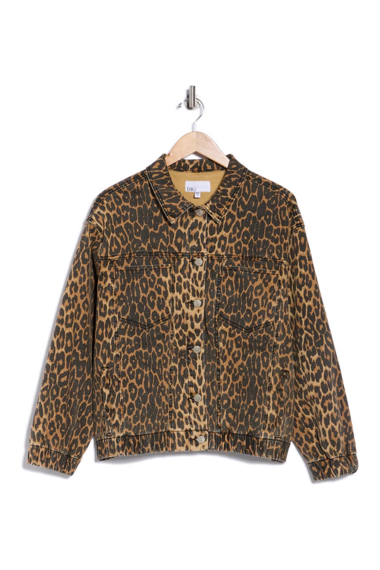 Leopard Print Oversize Trucker Jacket, Alternate, color, DARK TAN