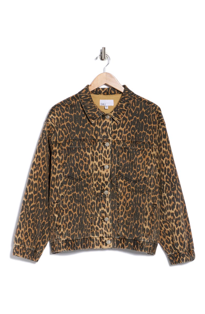 DR2 by Daniel Rainn Leopard Print Oversize Trucker Jacket, Main, color, Dark Tan