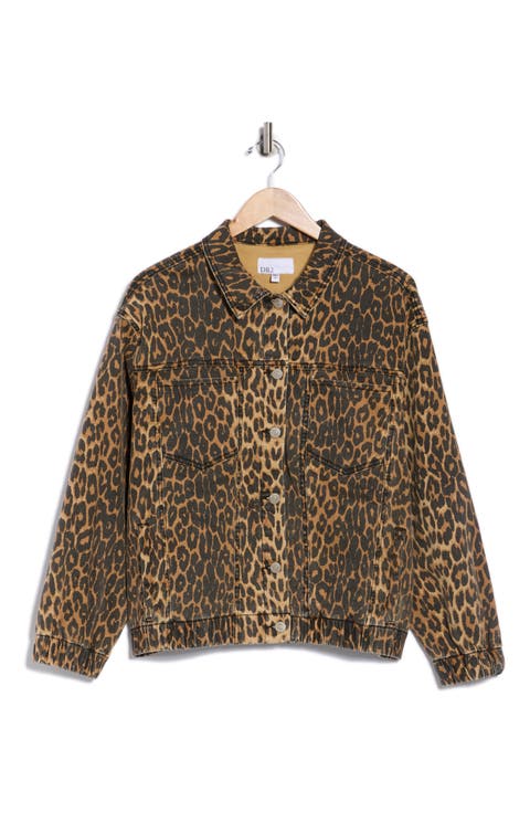 Leopard Print Oversize Trucker Jacket (Plus)