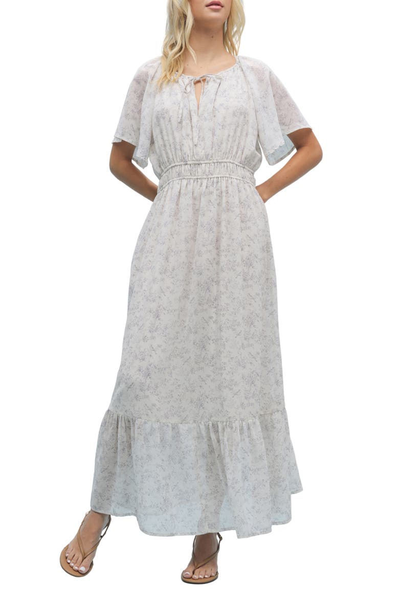 Flutter Sleeve Maxi Dress, Main, color, BLUE/ CREAM