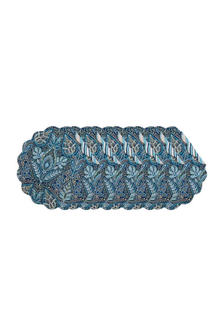 Bailey Blue Reversible Machine Washable Round Scallop Quilt Placemats Set of 6, Main, color, Blue