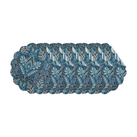 Bailey Blue Reversible Machine Washable Round Scallop Quilt Placemats Set of 6