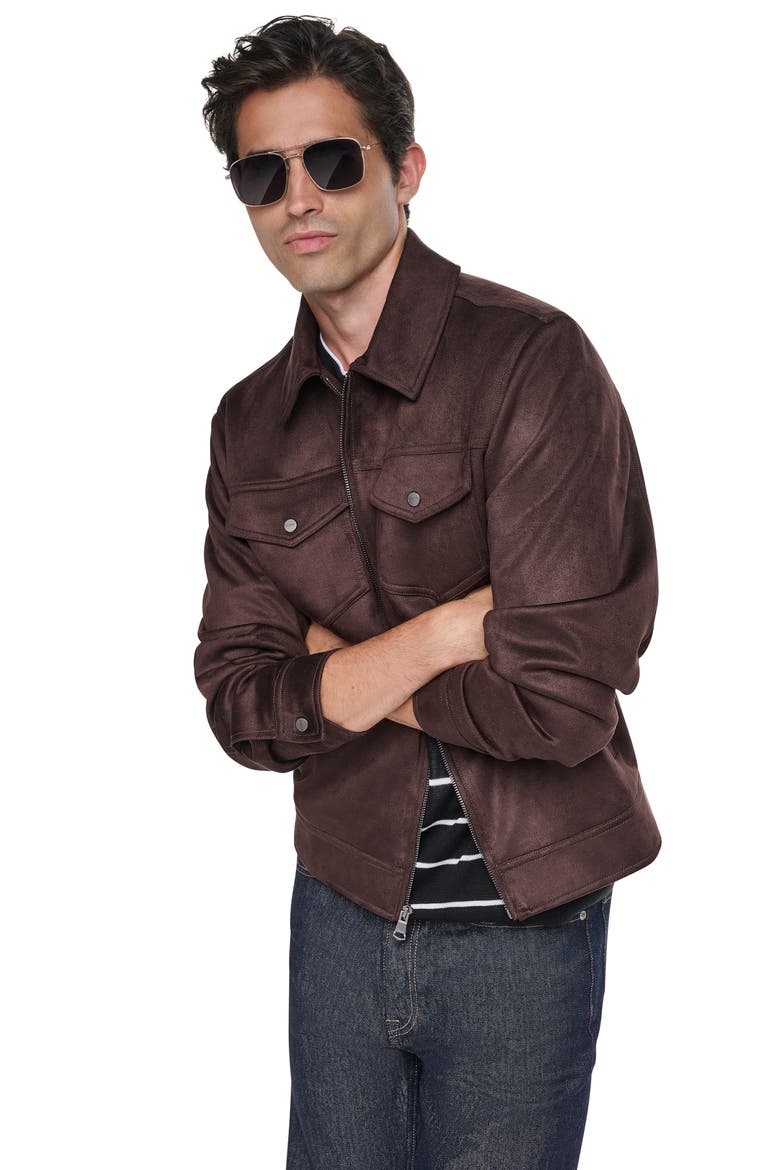 Faux Suede Shirt Jacket, Alternate, color, BROWN