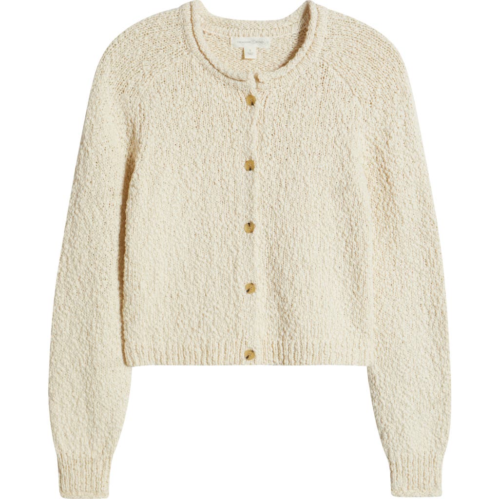 Treasure & Bond Fitted Textured Cotton Cardigan In Ivory Dove