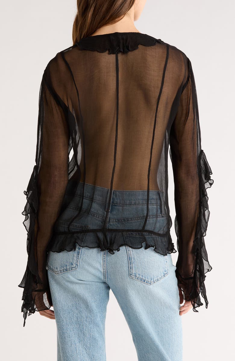 STAUD Kellcy Sheer Ruffle Sleeve Top, Alternate, color, Black