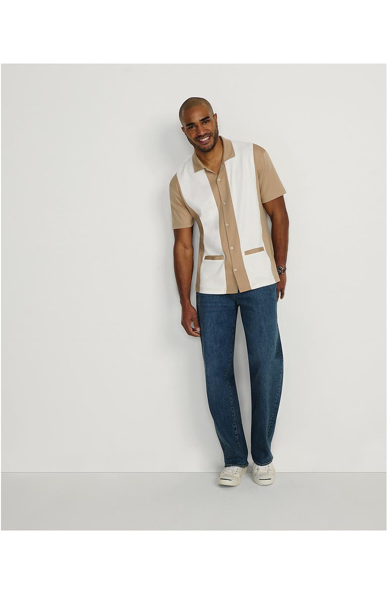 Lands' End Short Sleeve Supima Retro Camp Collar Button Through Shirt, Alternate, color, Desert Tan