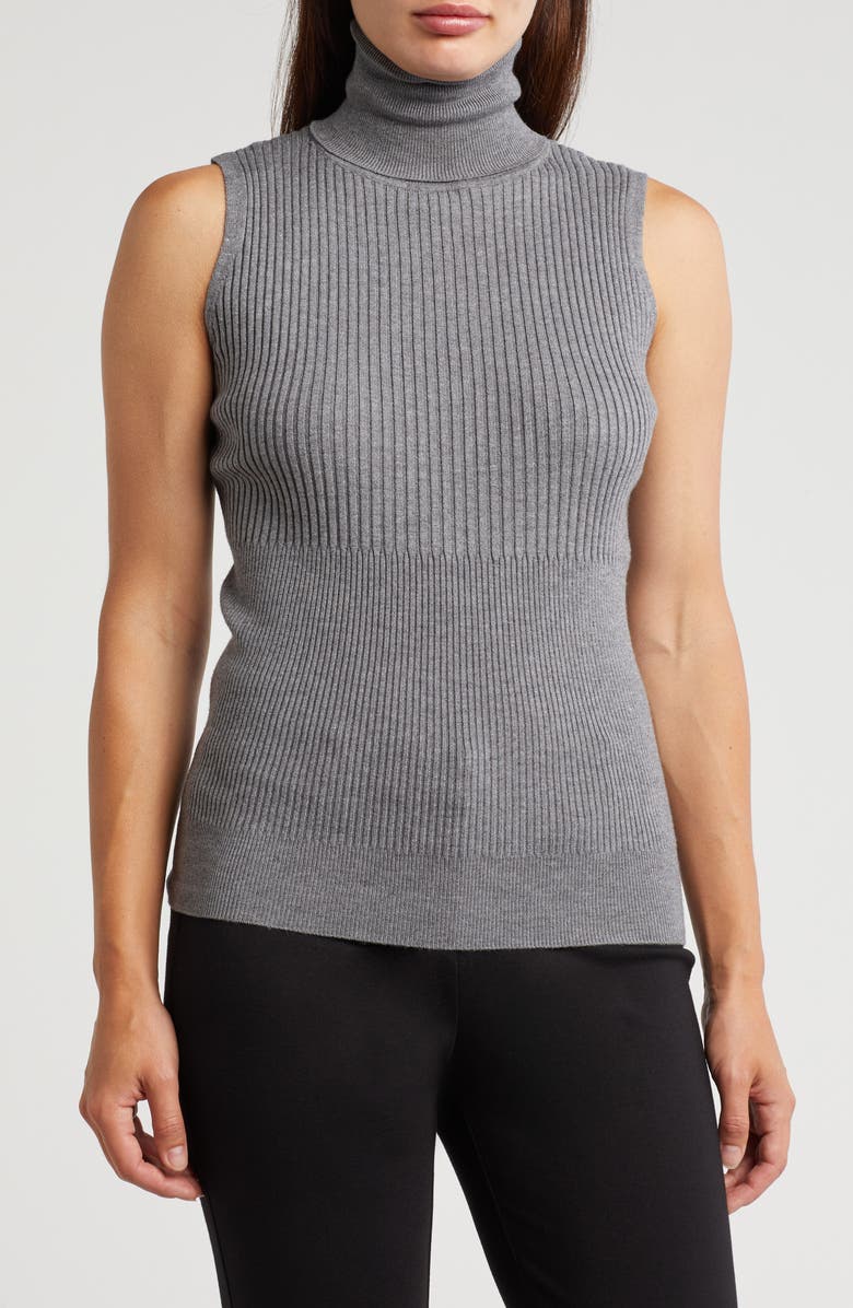 MAX STUDIO Sleeveless Ribbed Turtle Neck, Main, color, Charcoal