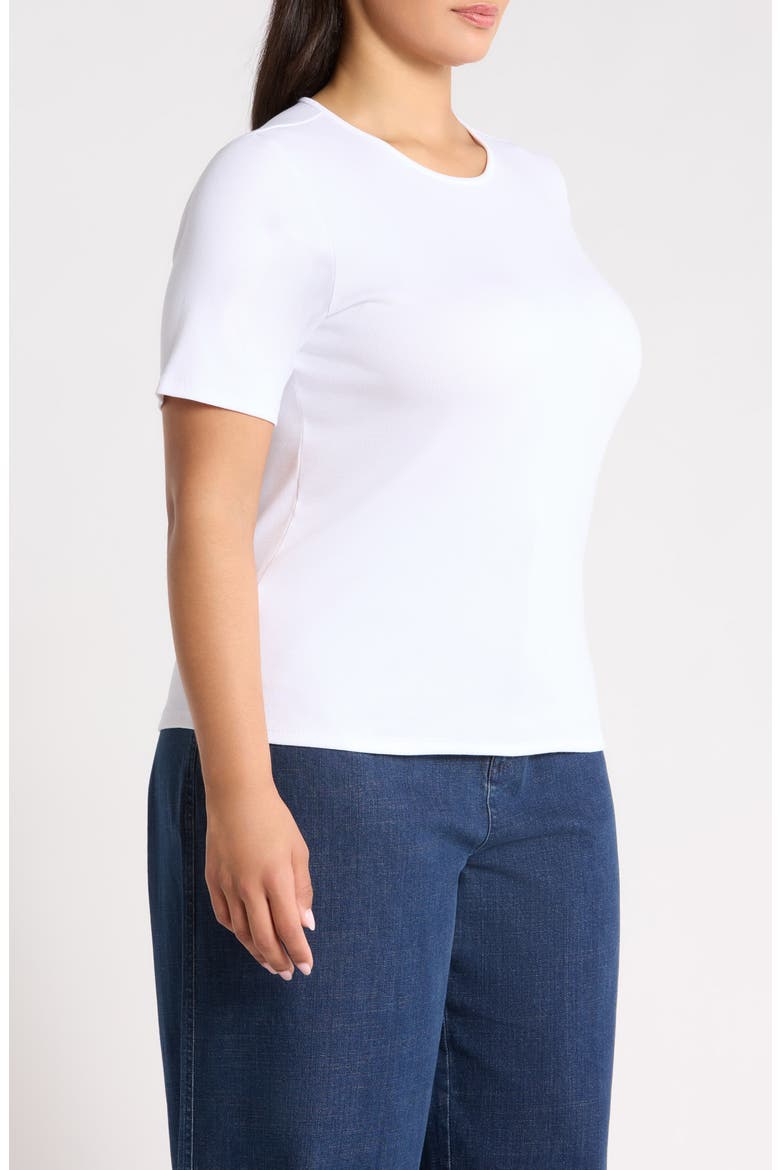 Rib Knit Stretch Organic Cotton Crewneck Top, Alternate, color, WHITE