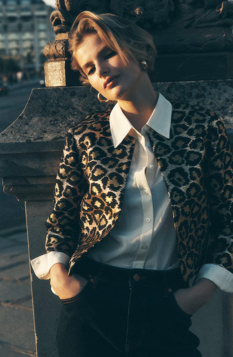 Boden Metallic Leopard Crop Jacket, Alternate, color, Metallic Gold