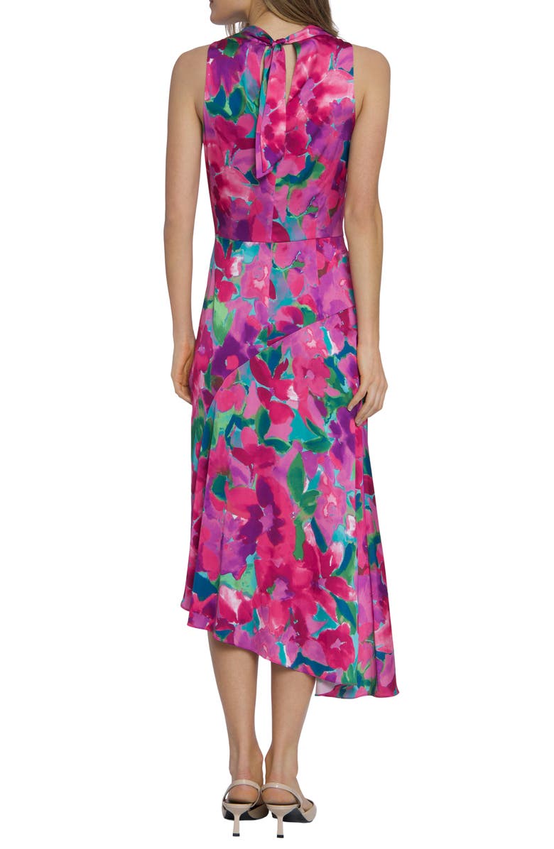 Maggy London Mock Neck Asymmetric Midi Dress, Alternate, color, Aqua/Pink