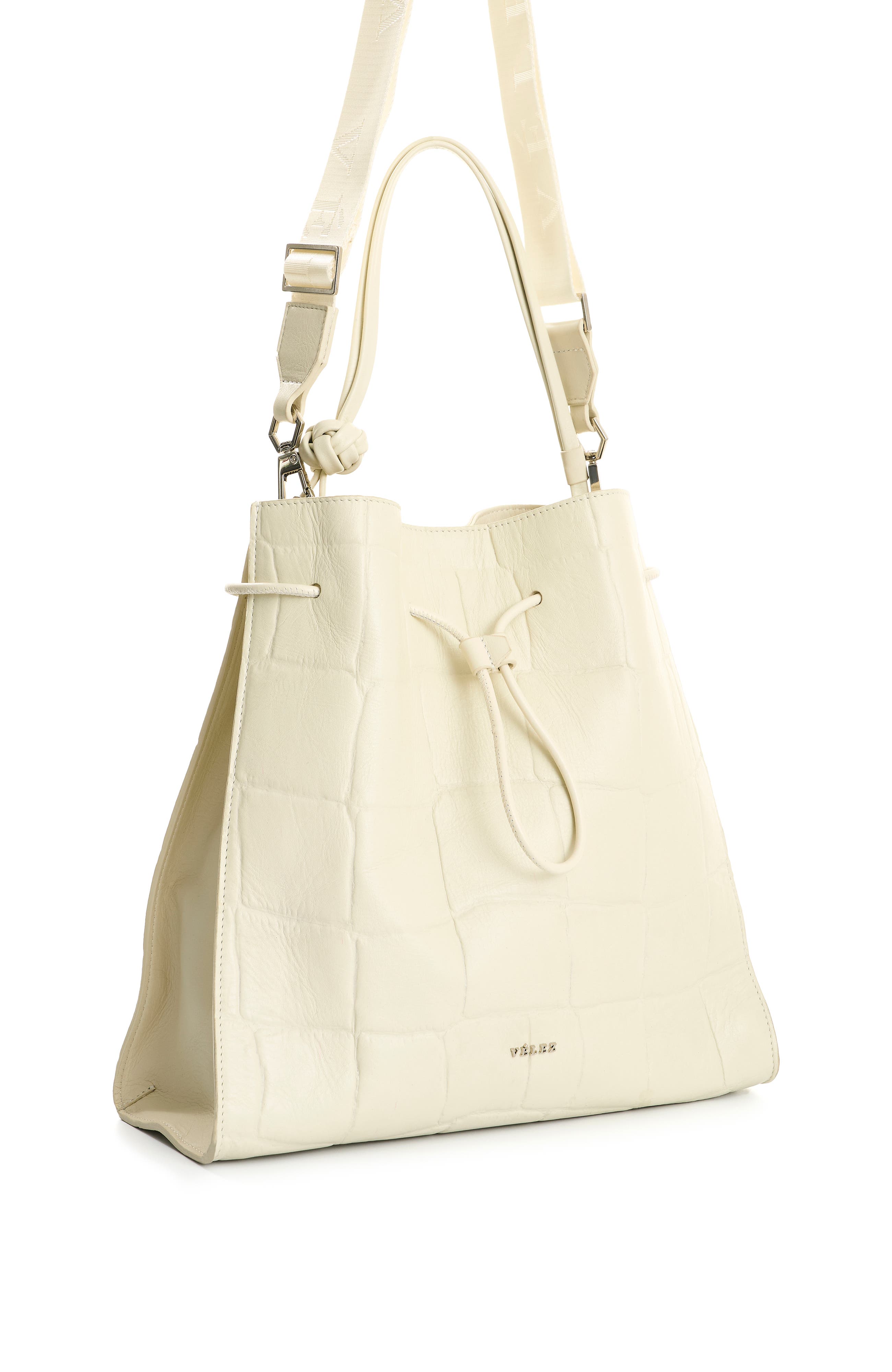 Embossed Leather Tote Bag, Alternate, color, White