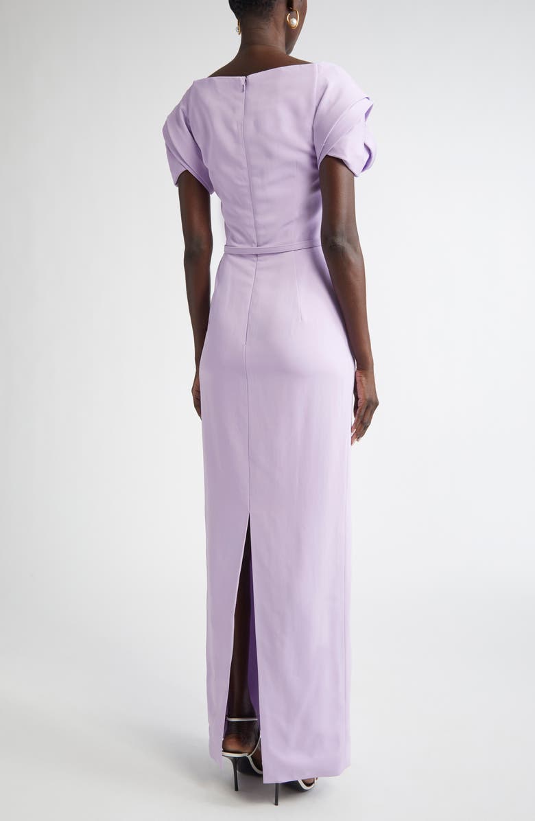 Oscar de la Renta Rosette Sleeve Stretch Cady Column Gown, Alternate, color, Thistle
