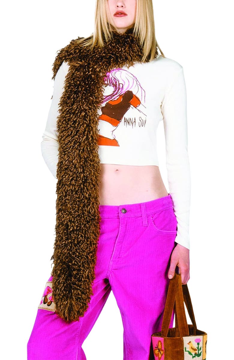 Anna Sui Faux Fur Scarf, Alternate, color, Caramel