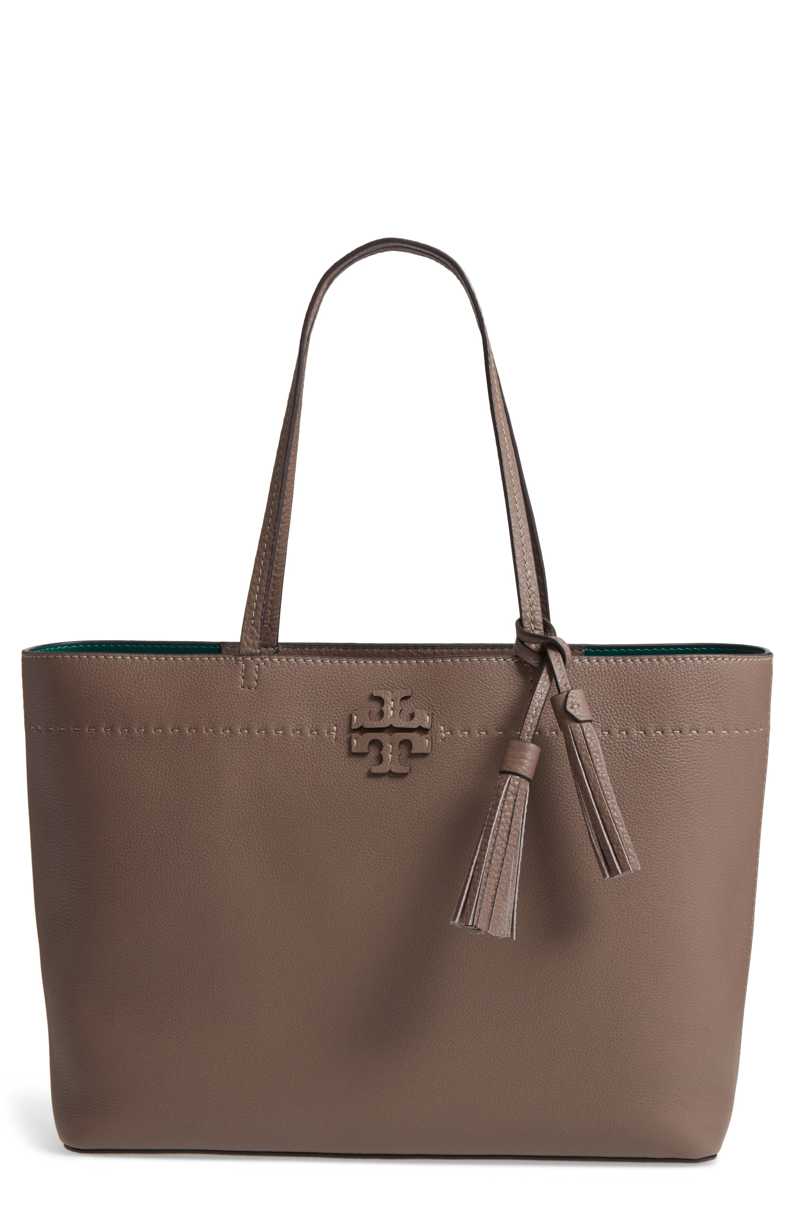 McGraw Leather Laptop Tote, Main, color, SILVER MAPLE/ MALACHITE