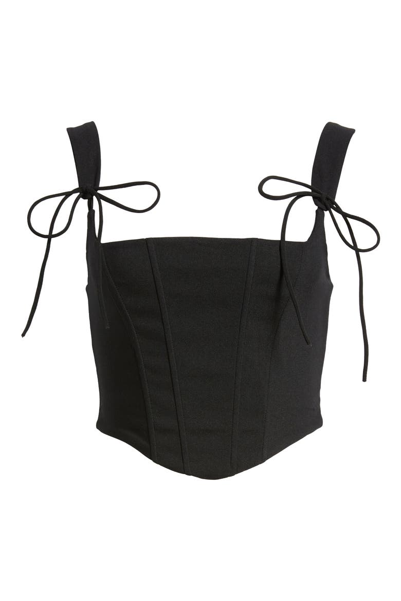 Genevive Tie Strap Corset Crop Top, Alternate, color, BLACK