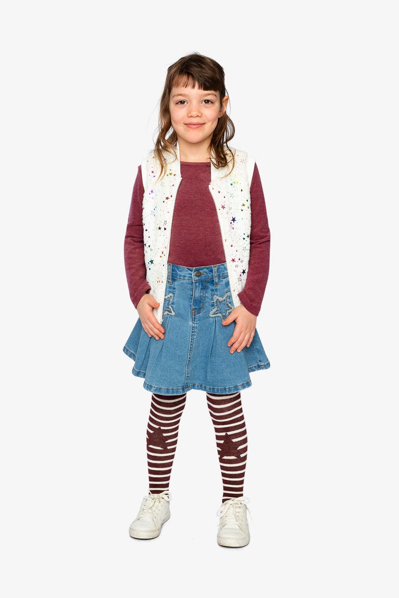 Faux Fur Sleeveless Star Pattern Front Zipper Vest, Alternate, color, Multicolored Stars