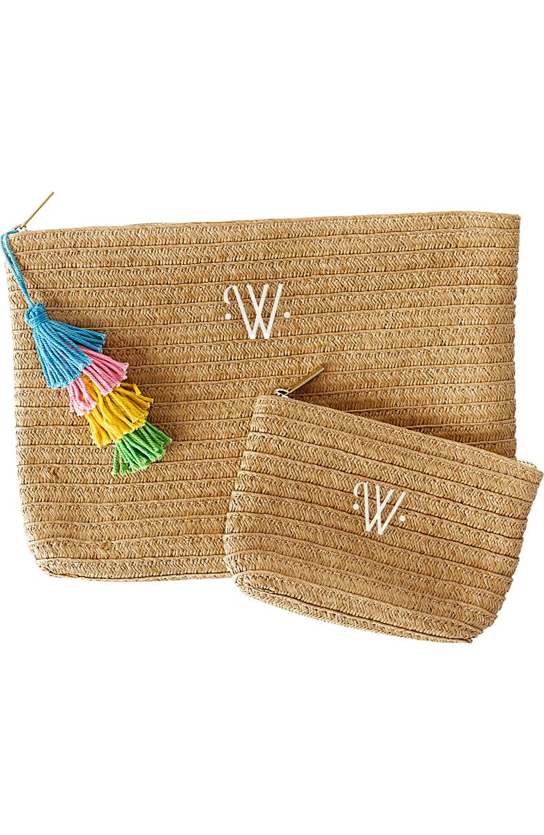 Cathy's Concepts Set of 2 Monogram Straw Pouches, Main, color,