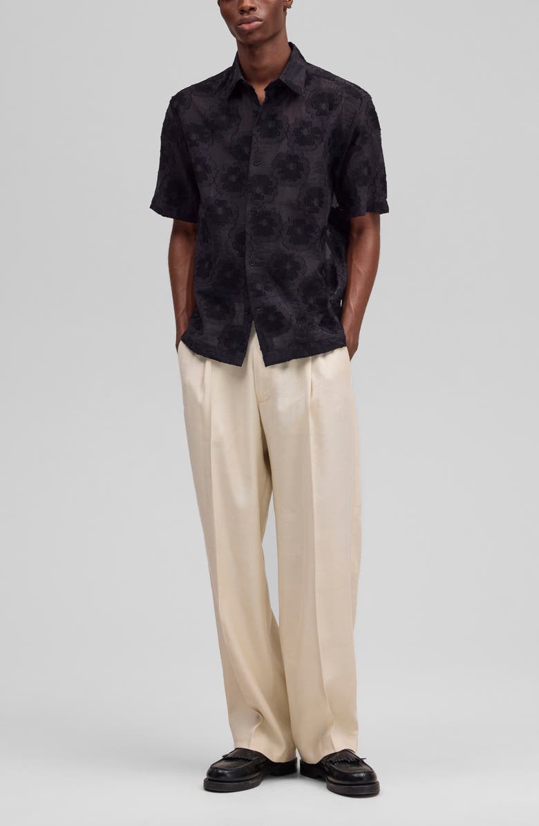 NN07 Freddy 50045 Embroidered Floral Short Sleeve Cotton Blend Button-Up Shirt, Alternate, color, Black