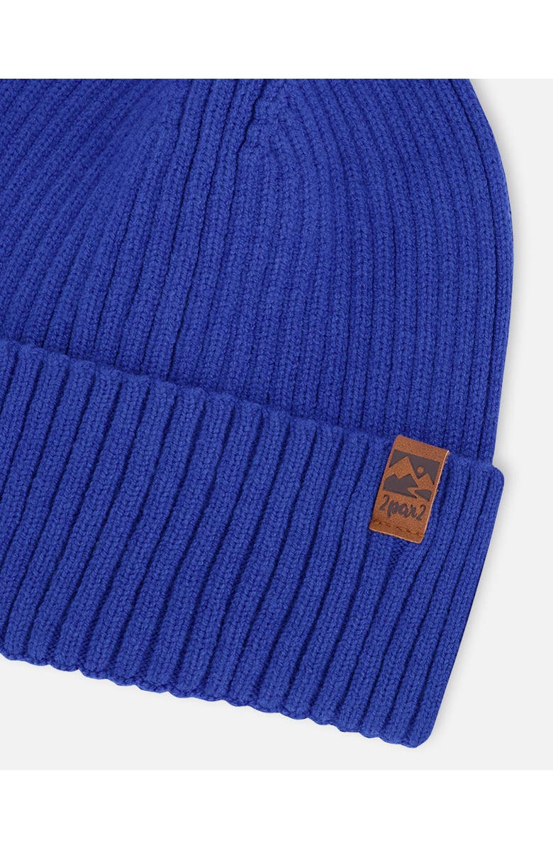 Deux par Deux Boy Rib Knit Beanie Hat, Alternate, color, Royal Blue