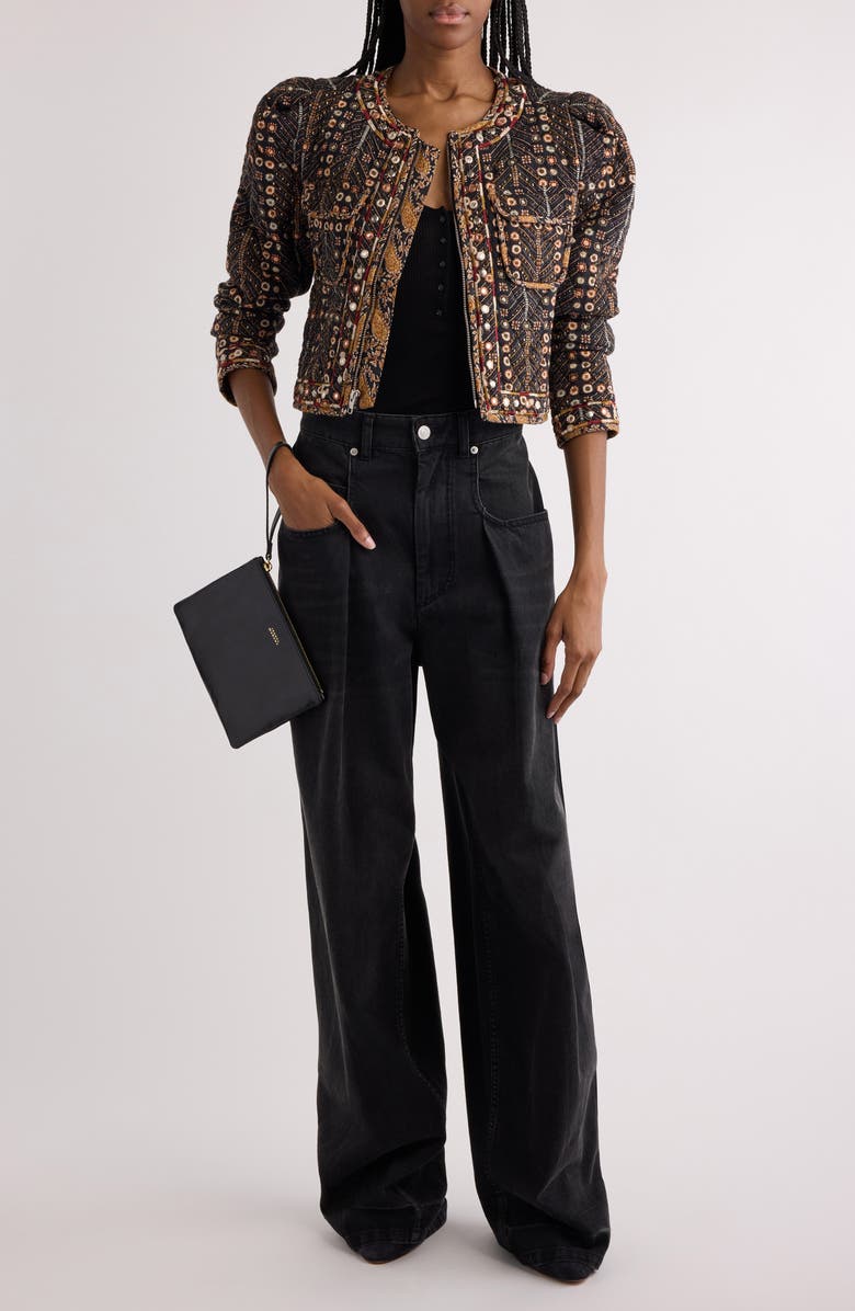 Isabel Marant Étoile Christy Floral Stud Detail Quilted Jacket, Alternate, color, 