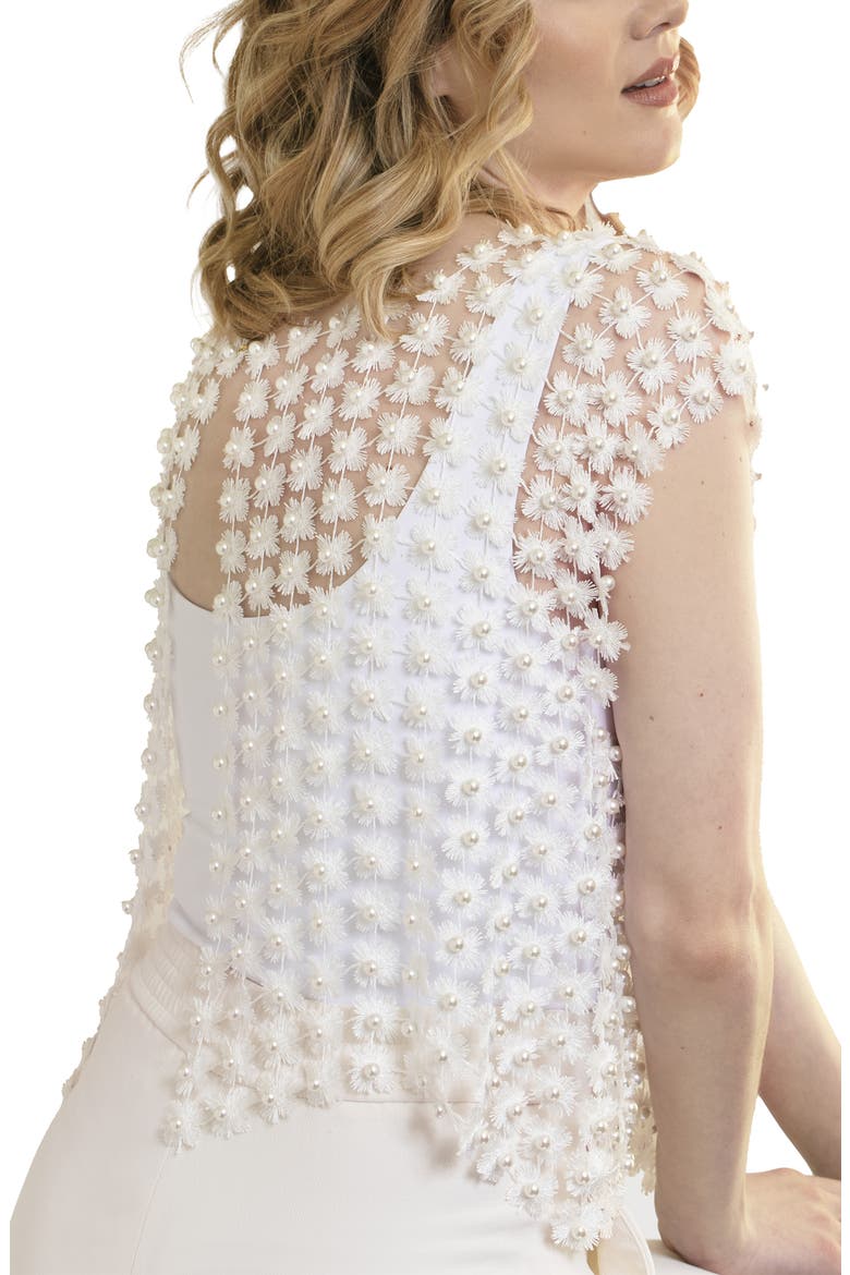 Pearly Beaded Floral Lace Top, Alternate, color, WHITE