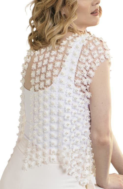 Shop Saachi Pearly Beaded Floral Lace Top In White