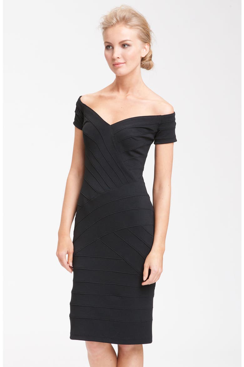 Off Shoulder Bandage Dress, Main, color, BLACK