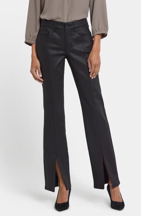 Marilyn Coated Front Slit Straight Leg Jeans