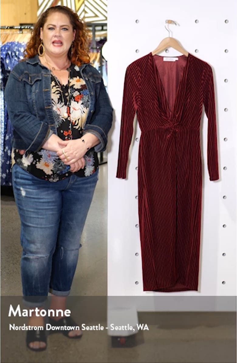 Knot Long Sleeve Velvet Rib Midi Dress, sales video thumbnail