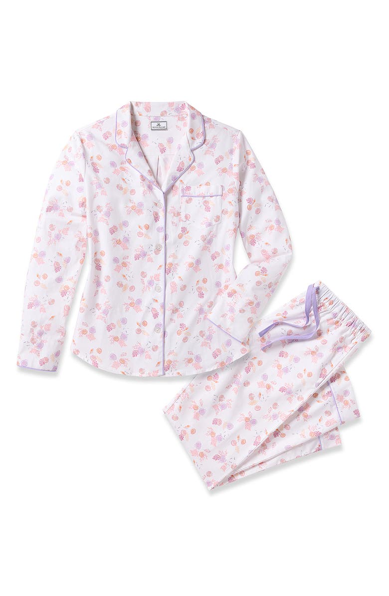 Petite Plume Seashell Print Brushed Cotton Twill Pajamas, Alternate, color, White