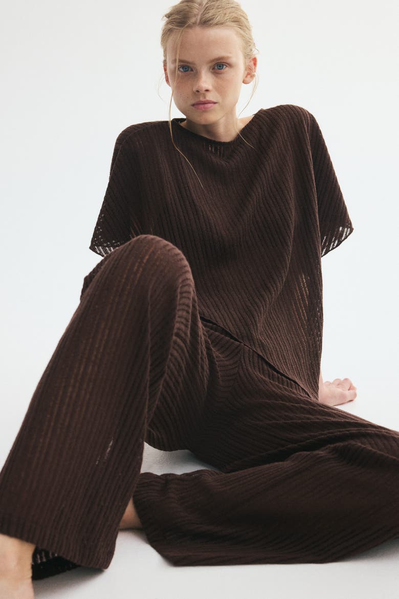 Rib-knit Pants, Main, color, Dark brown