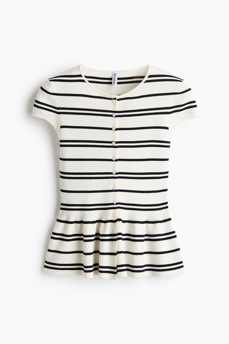 Short-sleeved Peplum Cardigan, Alternate, color, Cream/striped
