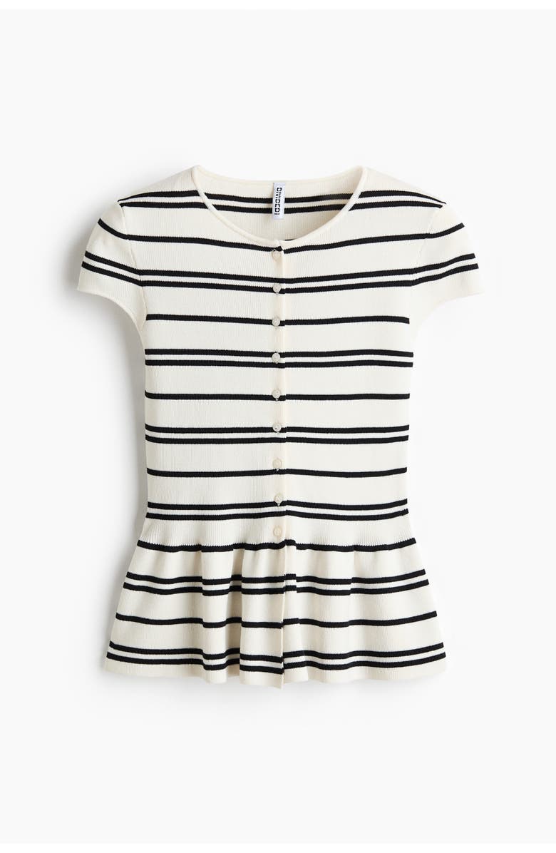 H&M Short-sleeved Peplum Cardigan, Main, color, Cream/Striped