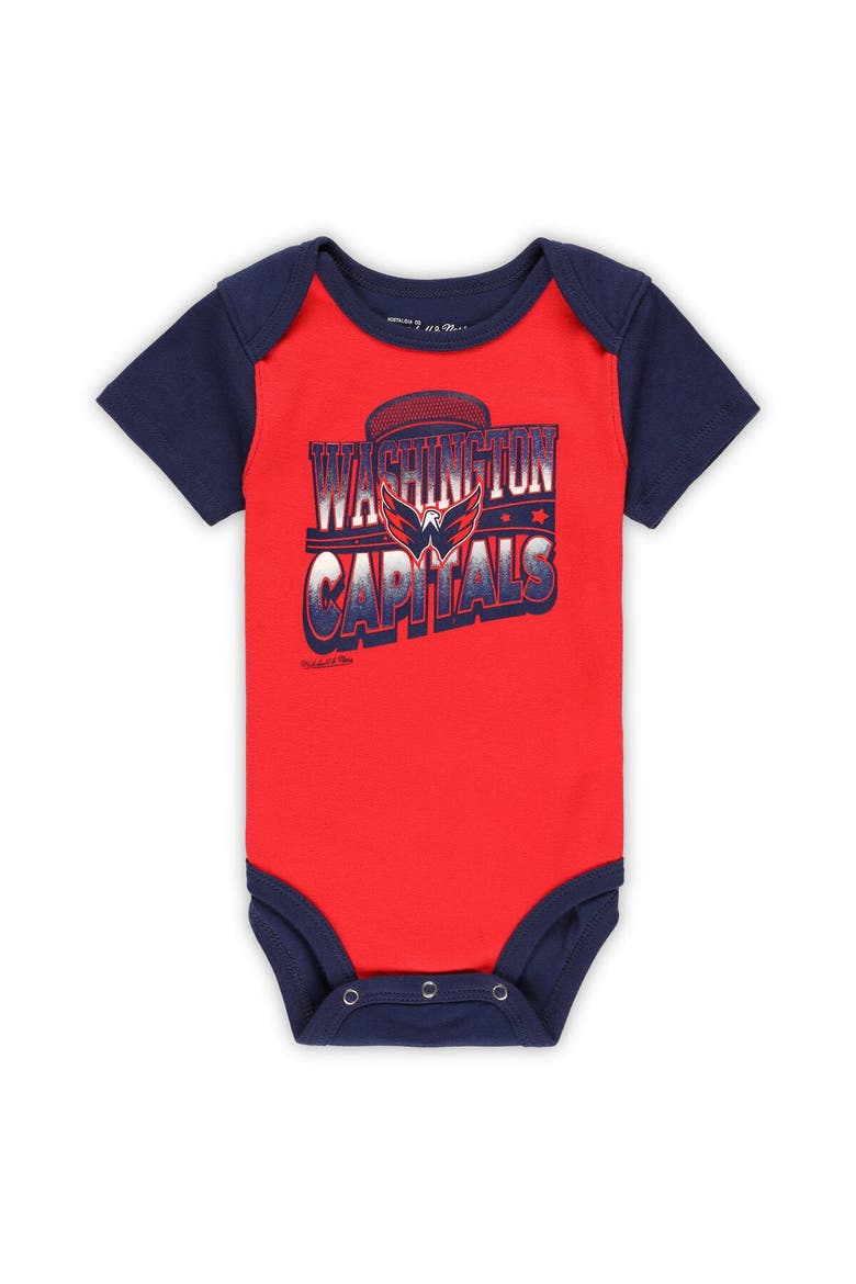 Infant Mitchell & Ness Red/Navy Washington Capitals Big Score 3-Pack Bodysuit, Bib and Bootie Set, Alternate, color, Red