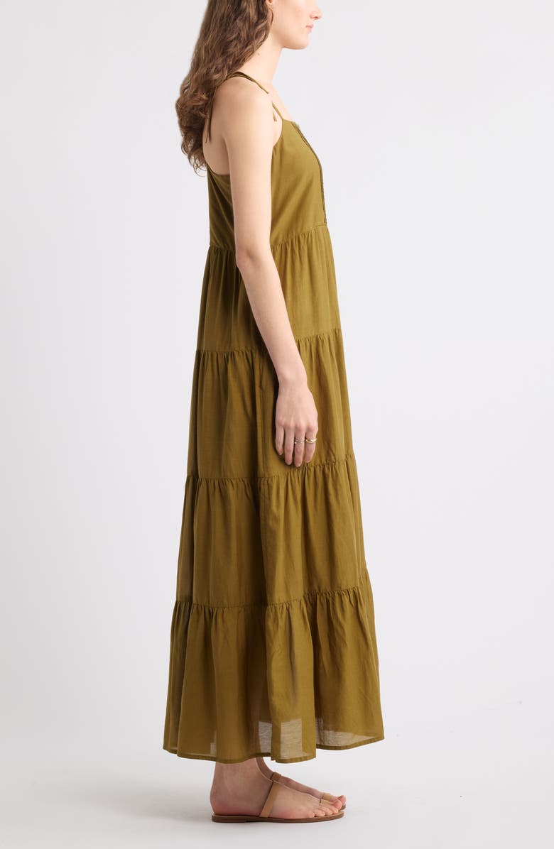 Treasure & Bond Tie Shoulder Tiered Maxi Dress, Alternate, color, Olive Green
