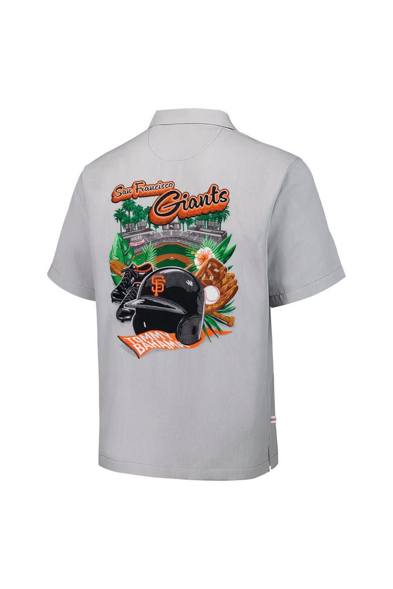 Men's Tommy Bahama Gray San Francisco Giants Hit and Run Silk Camp Button-Up Shirt, Alternate, color, Gray